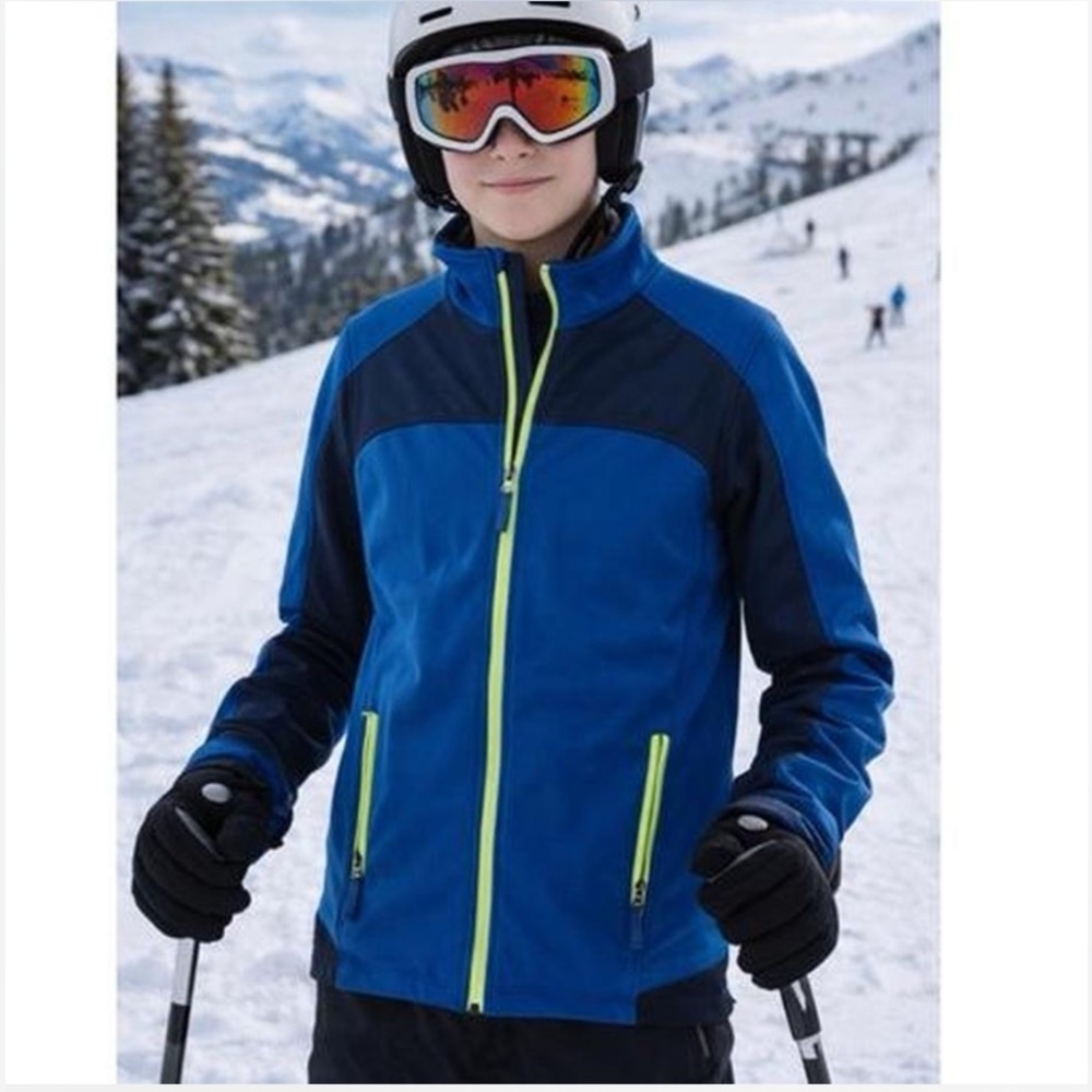 🎄🧑🎄 SNOZU Boys Fleece-Lined Ski Jacket Royal Blue/Static Print Lg 14 / 16 NWT